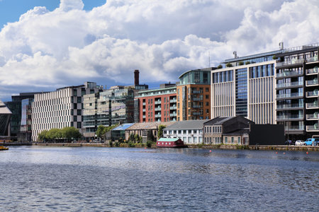 Hanover Quay on Grand Canal docklands in downtown Dublin, Ireland. Modern office and residential...