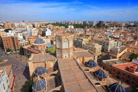 Valencia city view with the Cathedral. Landmark of Spain. Cityscape of Spanish architecture.の写真素材