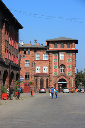 KATOWICE, POLAND - SEPTEMBER 5, 2014: People visit Nikiszowiec historic district in Katowice, Poland.のeditorial素材