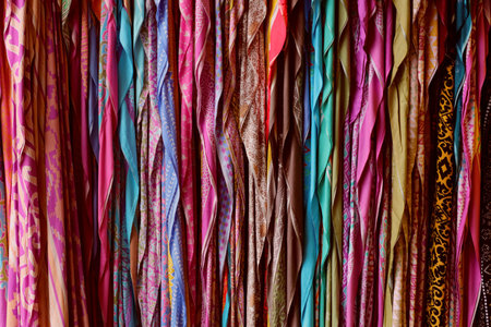 Malaysian style clothes in Kuching, Malaysia. Textile market colorful background.