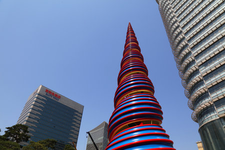 SEOUL, SOUTH KOREA - APRIL 9, 2023: Spring Sculpture public space monument in shape of sea shell in...