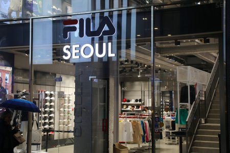 SEOUL, SOUTH KOREA - APRIL 5, 2023: Fila sports wear and footwear brand store in Myeongdong shopping...