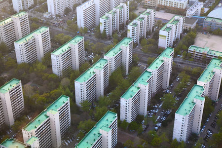 Seoul cityscape in South Korea. Aerial view with high density residential neighborhood in Yeouido district.の写真素材