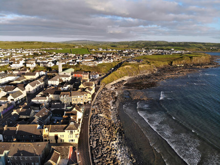 Lahinch seaside town in county Clare, Ireland. Aerial view of Irish town.の写真素材