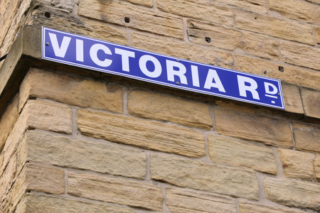 Victoria Road in Saltaire - Victorian model village in Shipley (England) listed as UNESCO World Heritage Site.の写真素材