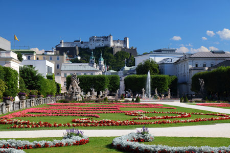 Salzburg, Austria. Summer cityscape with Castle Hohensalzburg.の写真素材