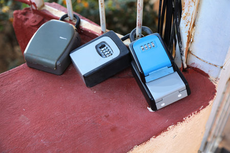 Key safe lock boxes for vacation rental apartment keys in Alicante, Spain. Self check in with a key...