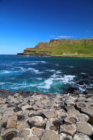 Giant's Causeway natural landmark in Northern Ireland. Wonder of nature in County Antrim. Summer landscape.の写真素材
