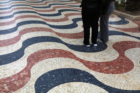 Paseo de la Explanada pedestrian boulevard marble stone pattern in Alicante city in Valencian...