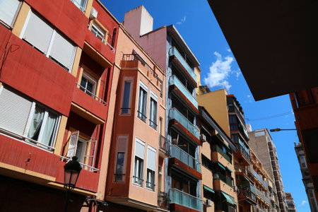 Alicante city street view of Barrio Mercado district. Alicante in Valencian Community (Comunidad Valenciana), Spain.の写真素材