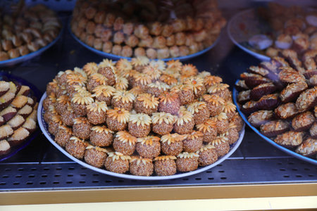 Moroccan majoun pastry ball with sesame seeds. Moroccan sweet food. Cuisine of Morocco.の写真素材