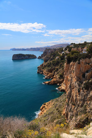 Cap de la Nau cliffs - outdoor area on the coast of Javea (Xabia) in Alicante Province of Valencian Community in Spain. Sunny weather in April.の写真素材
