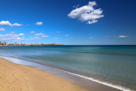 Postiguet Beach in Alicante, Spain. Costa Blanca region in Spain. View in April.の写真素材