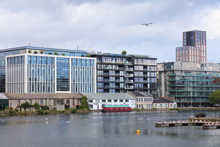 Hanover Quay on Grand Canal docklands in downtown Dublin, Ireland. Modern office and residential architecture.の写真素材