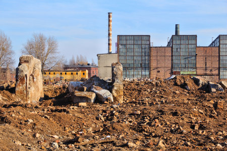 Siemianowice Slaskie, city in Upper Silesia (Gorny Slask) region of Poland. Abandoned and ruined industrial infrastructure urban exploration - former steelworks.の写真素材