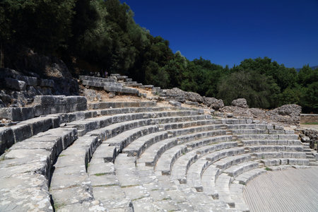 Butrint archaeological site in Albania. Ancient Greek polis and Roman city ruins. Theatre of...