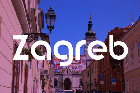 Zagreb, Croatia. City name modern photo postcard. Travel destination text word title card.の写真素材