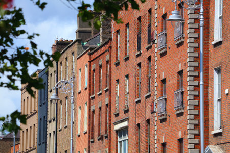 City architecture of Dublin, Ireland. Georgian brick architecture in downtown Dublin.の写真素材