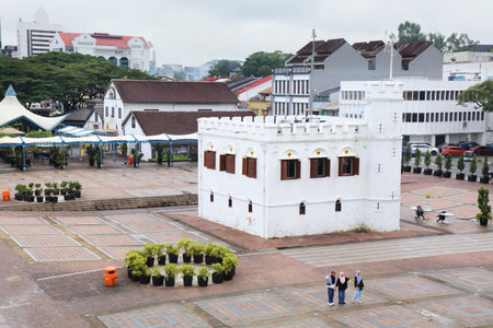 KUCHING, MALAYSIA - MARCH 9, 2024: People visit The Square Tower Waterfront in Kuching, capital city of Sarawak state in Malaysia.のeditorial素材