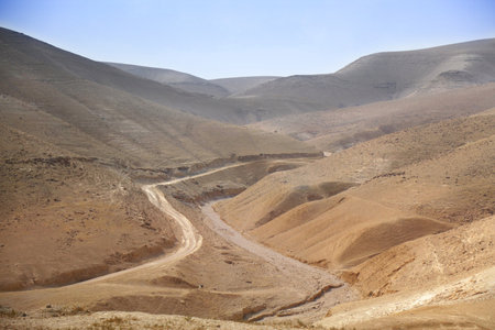 Judaean Desert in West Bank of Israel. Palestine desert landscape.の写真素材