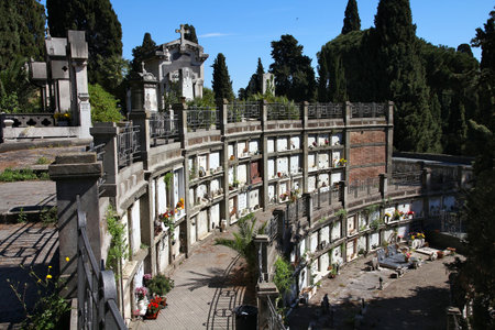 ROME, ITALY - APRIL 9, 2012: Columbarium at Campo Verano monumental cemetery in Rome. It exists...