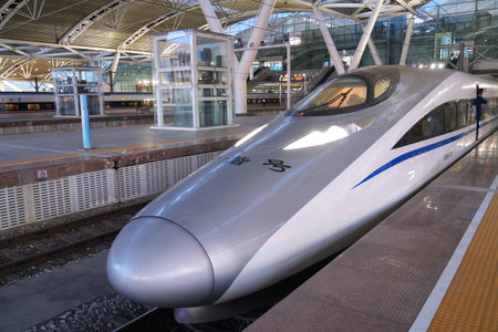 GUANGZHOU, CHINA - NOVEMBER 10, 2025: High speed railway CRH380A Hexie train in Guangzhou South...