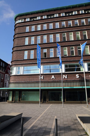 GELSENKIRCHEN, GERMANY - SEPTEMBER 17, 2020: Hans Sachs Haus building in Gelsenkirchen, Germany. Originally planned to be multifunctional, it soon became administrative seat of the city.のeditorial素材