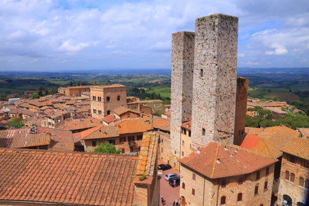 San Gimignano towers in Italy. Italian Old Town. UNESCO World Heritage Site.の写真素材