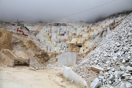 Marble quarry working machines of Carrara, Italy. Stoneworking industry.の写真素材