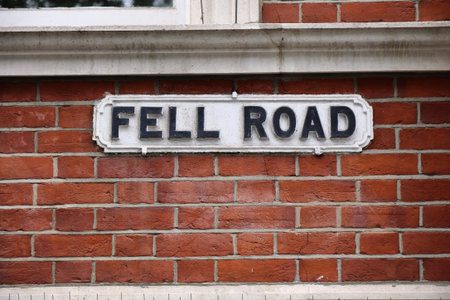 Croydon town in South London, UK. Street name sign for Fell Road.の写真素材