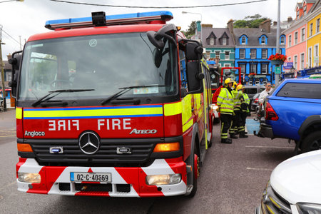 COBH, IRELAND - JULY 4, 2024: Mercedes-Benz Atego fire engine truck in Cobh town, County Cork in...