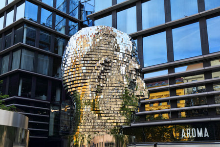 PRAGUE, CZECH REPUBLIC - MAY 1, 2024: Franz Kafka Rotating Head public space monument by David Cerny in New Town (Nove Mesto) district of Prague.のeditorial素材