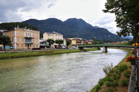 Bad Ischl spa town by river Traun in Austria. Salzkammergut region.の写真素材