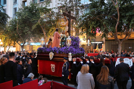 ALICANTE, SPAIN - APRIL 16, 2025: Semana Santa (Holy Week) procession, local religious celebration event in Alicante, Spain.のeditorial素材