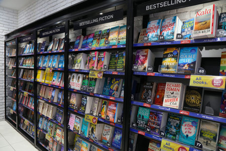 LONDON, UK - JULY 9, 2024: Best selling fiction on display in a bookstore in London, UK.