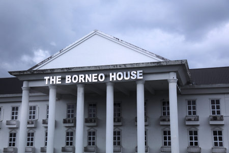 KUCHING, MALAYSIA - MARCH 10, 2024: The Borneo House museum and office building in Kuching, capital...
