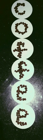 Coffee beans writing coffee against Galaxy in the backgroundの素材