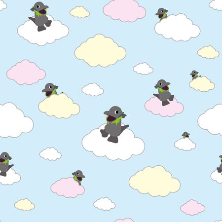 Cute monster seamless pattern on light background, vector illustration.のイラスト素材