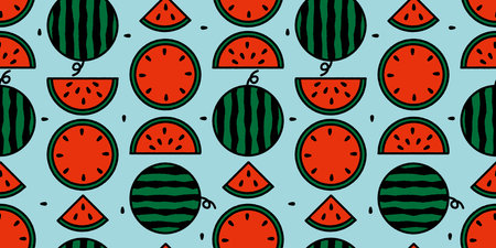 Minimalist watermelon fruit and slices  pattern, vector illustration
