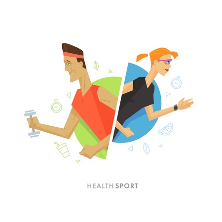 Athletic man and woman flat illustration. Flat health and sport vector symbolのイラスト素材