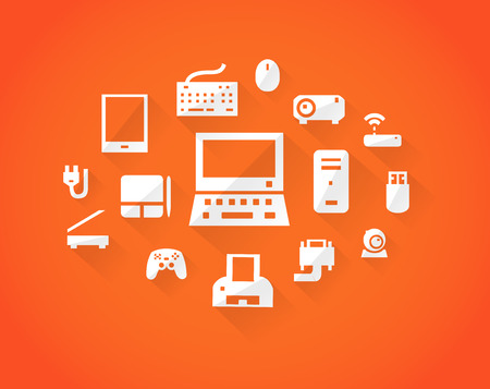 Orange computers device icons. Vector pictogramsのイラスト素材