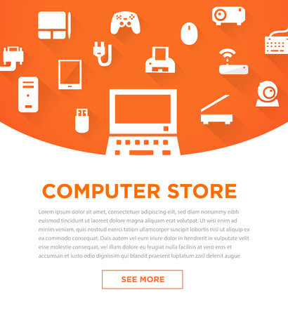 Orange computers device icons. Banner for store. Vector pictogramsのイラスト素材