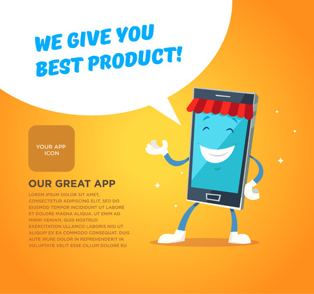 Phone character app market. Concepts for web banners and printed materials. Vector illustrationのイラスト素材