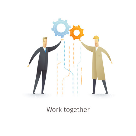 Businessman and engineer working together. Vector illustration EPS10.0 fully editable.のイラスト素材
