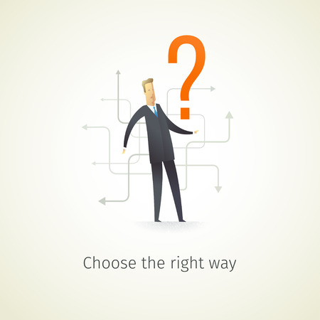 Businessman looking for the right path in his career. Vector illustration EPS10.0 fully editable.のイラスト素材