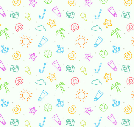Seamless summer beach pattern background for summer. Vector eps 10. Starfish sun sea palmのイラスト素材