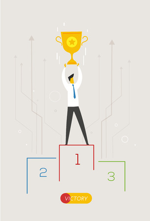 Businessman holding a cup. Success, achieving goals, pride. Vector illustration Eps 10 file. Successのイラスト素材