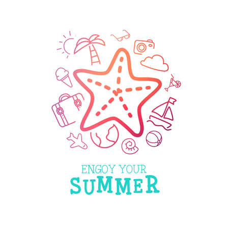 Summer trip poster design. Palm sun sunglesses. illustration