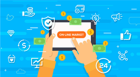 online market Concept. Work on the tabletのイラスト素材