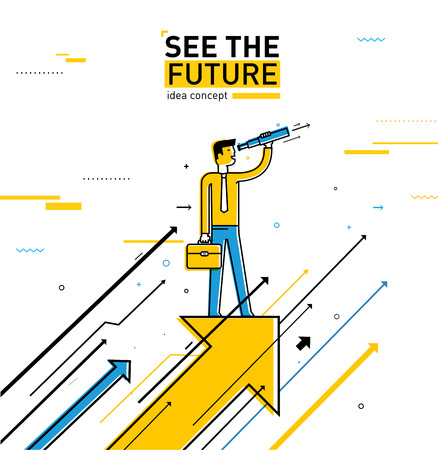 Businessman with telescope looking to the future. growth charts.のイラスト素材